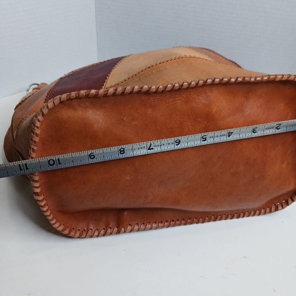 Vintage 80's Leather Patchwork Drawstring Bucket Shoulder Cross Body Bag - Picture 8 of 12